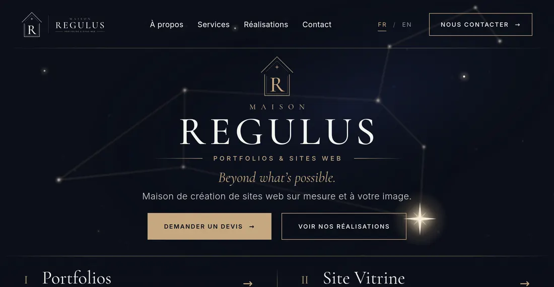 Page d’accueil du site Maison Regulus sur ordinateur