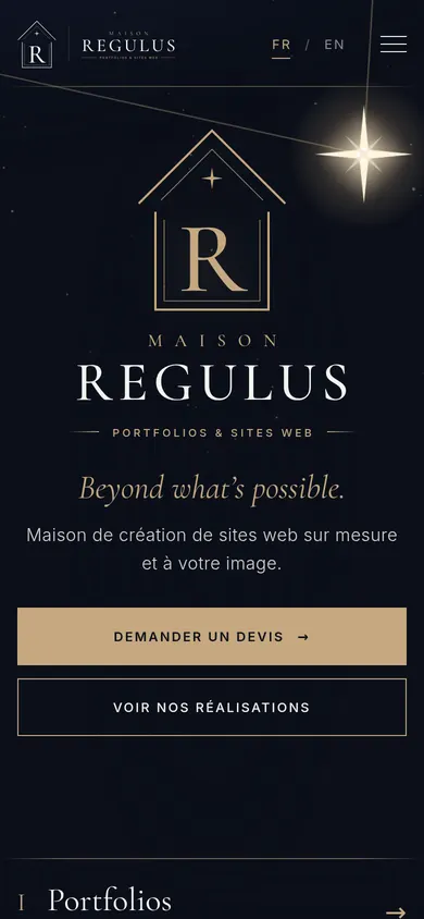 Page d’accueil du site Maison Regulus sur mobile